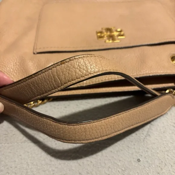 Tory Burch Britten Satchel Purse Tan Color